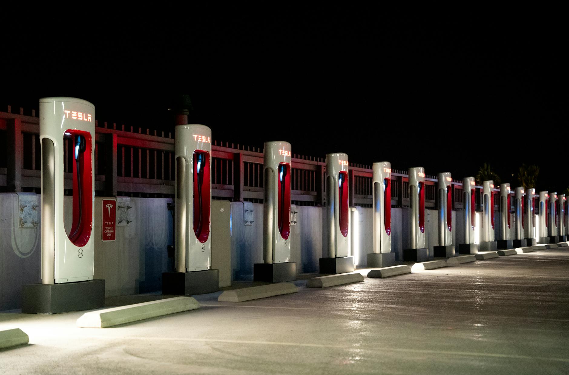 tesla charging station during the night
